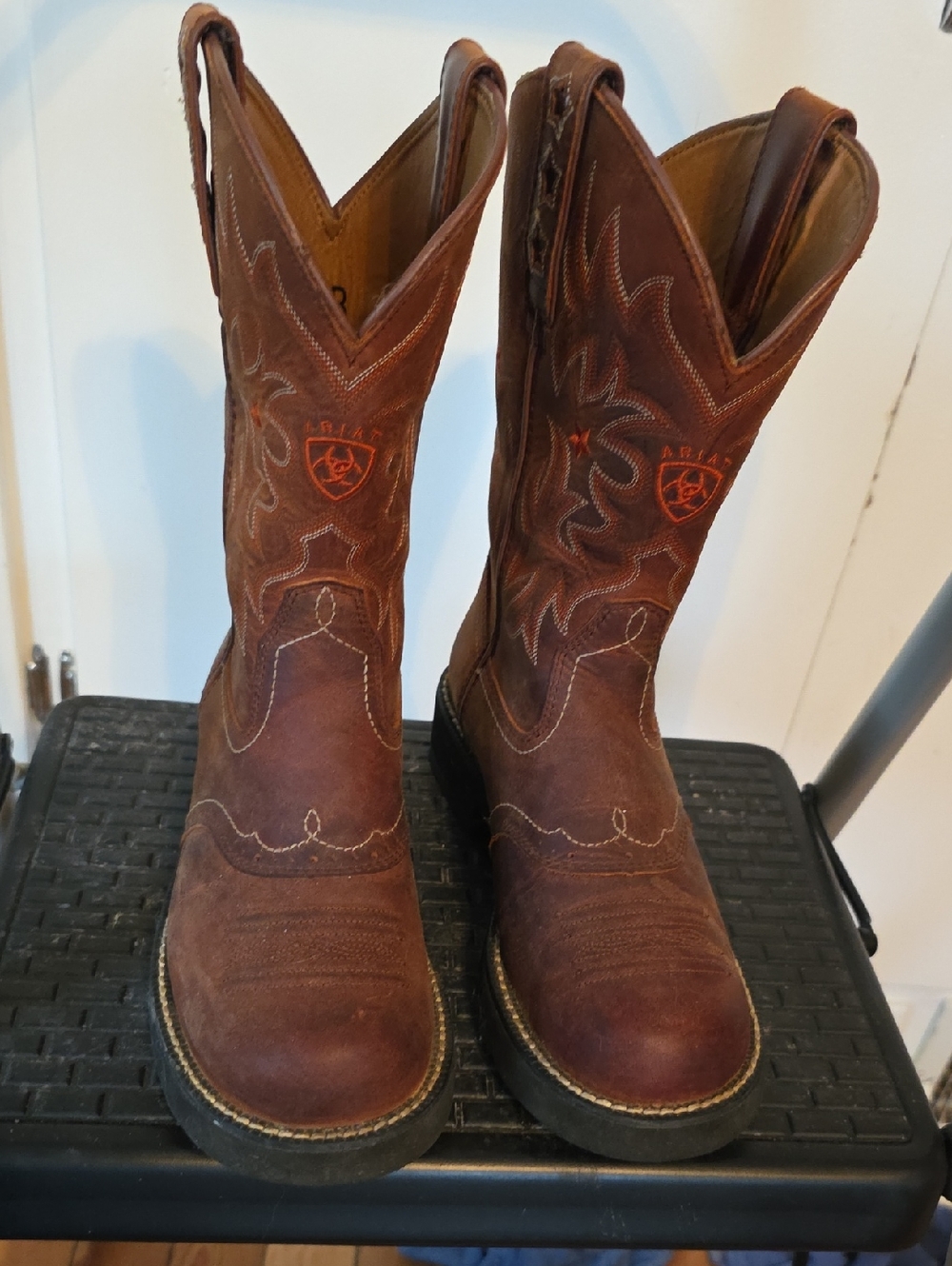 Ariat Brown Leather Western Work Boots with Black Soles